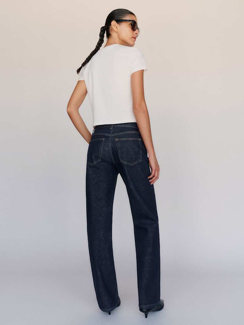Miles Stretch Mid Rise Straight Long Leg Jeans