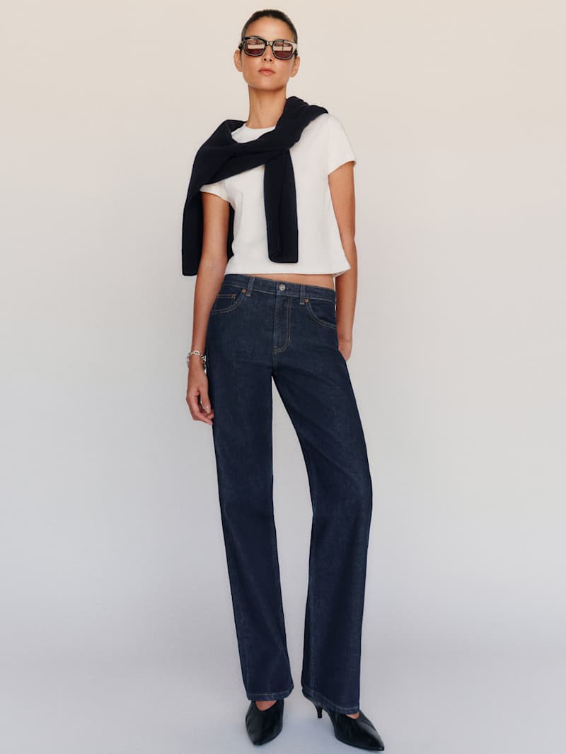 Miles Stretch Mid Rise Straight Long Leg Jeans
