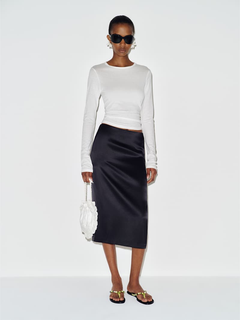 Petites Helen Low Waist Silk Midi Skirt
